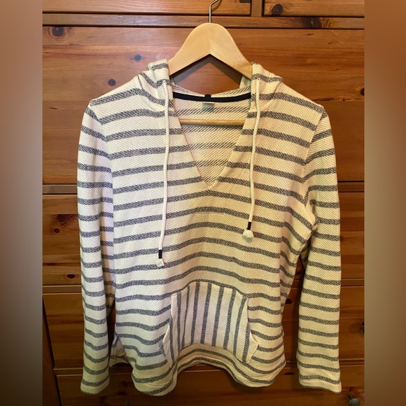 Old Navy Tops - Old Navy hoodie . Cream & navy Striped beach hoodie size small . EUC